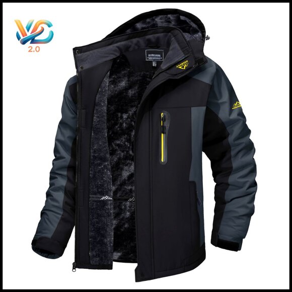 Men's Waterproof Ski Jacket with Fleece Lining Hooded Winter Parka
